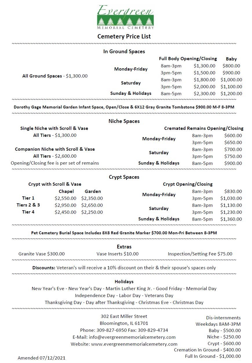 Pricing Sheet